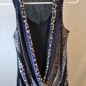 Express Sleeveless Dress Top Blue with Faux Leopard Print Size Medium